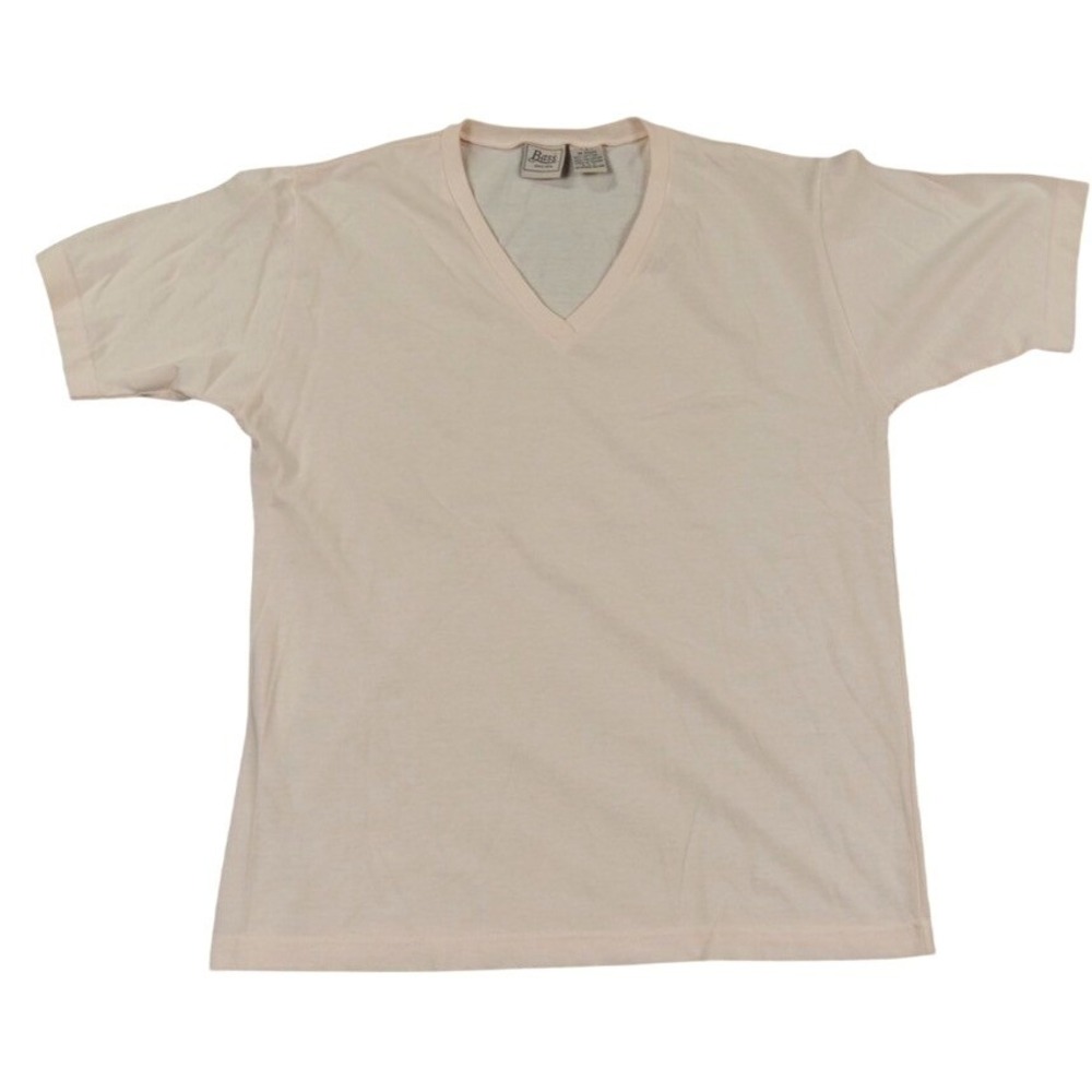 VTG Bass V-Neck Shirt Womens Small Pale Tan Short Sleeve Cotton Blend Basic Tee